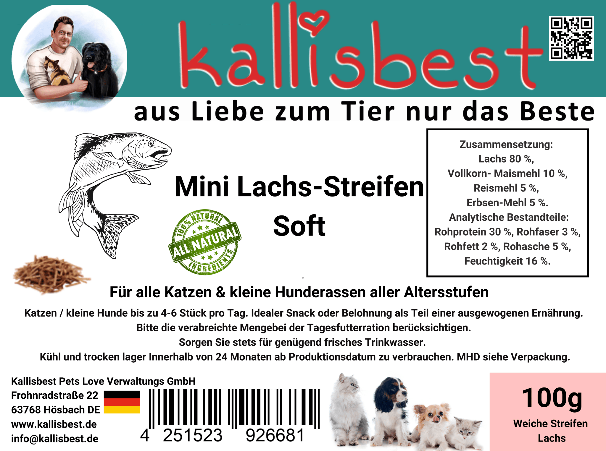 Neu Mini Lachs - Streifen Soft für Katzen und kleine Hunde - Kallisbest