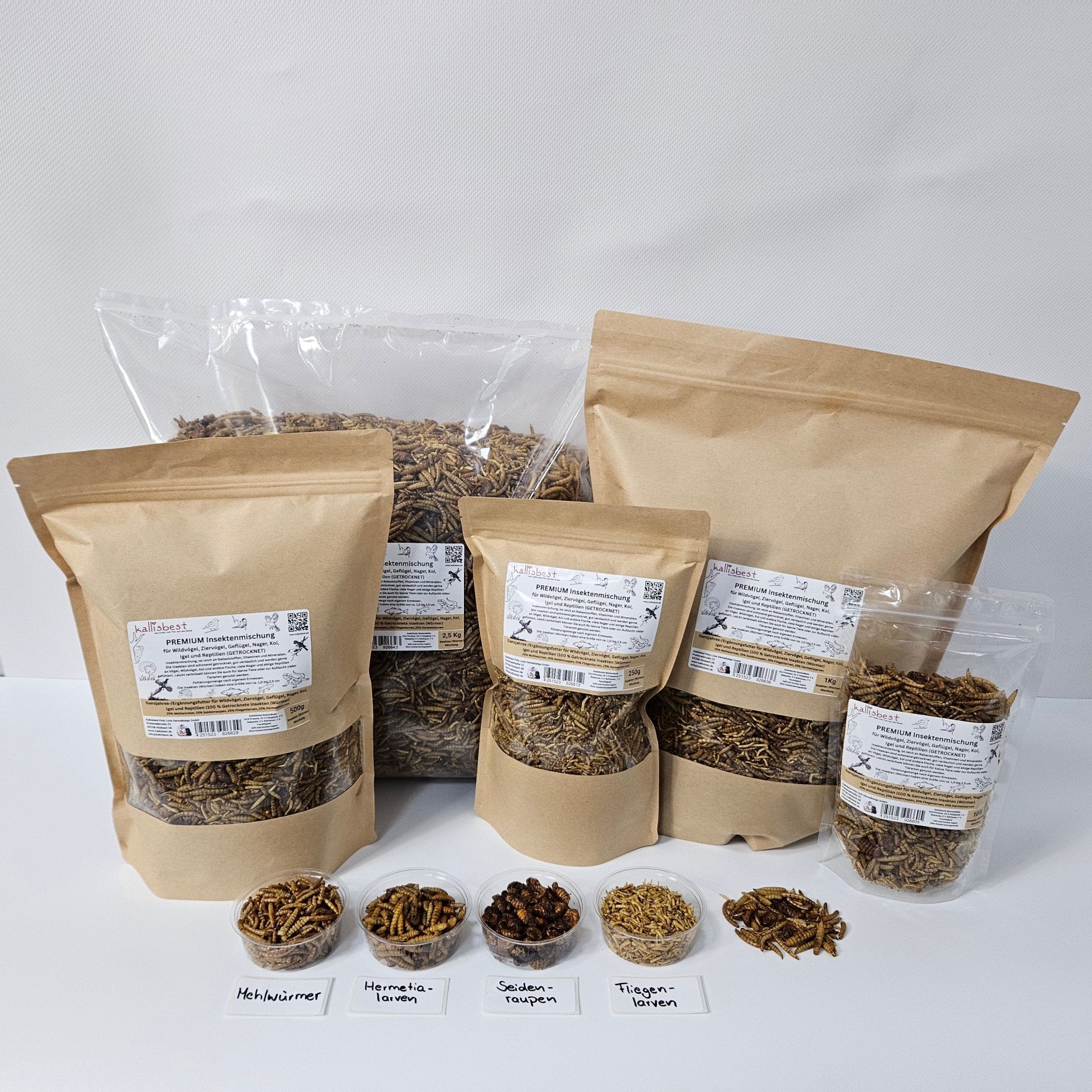 PREMIUM Insektenmischung getrocknet NEU für Wildvögel, Geflügel, Fische, Reptilien & Kleinsäuger - Kallisbest