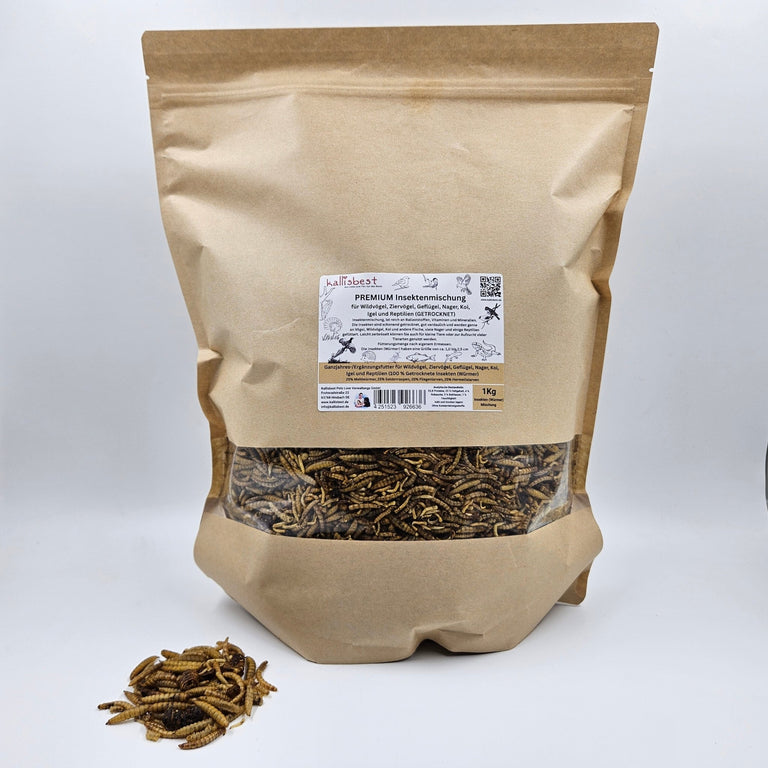 PREMIUM Insektenmischung getrocknet NEU für Wildvögel, Geflügel, Fische, Reptilien & Kleinsäuger - Kallisbest