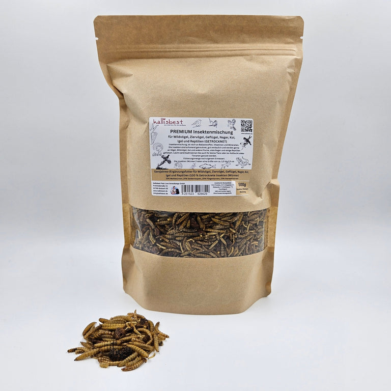 PREMIUM Insektenmischung getrocknet NEU für Wildvögel, Geflügel, Fische, Reptilien & Kleinsäuger - Kallisbest