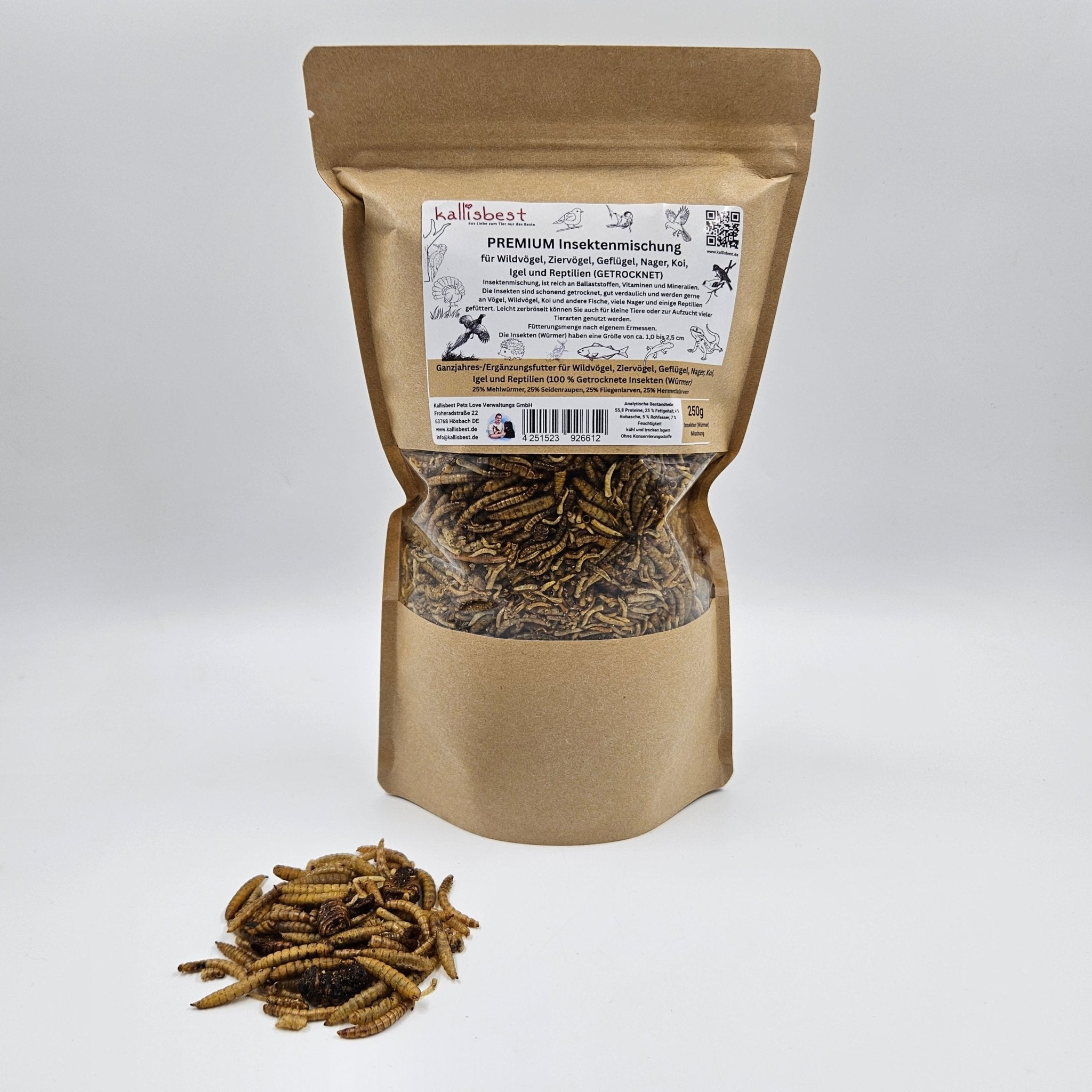 PREMIUM Insektenmischung getrocknet NEU für Wildvögel, Geflügel, Fische, Reptilien & Kleinsäuger - Kallisbest