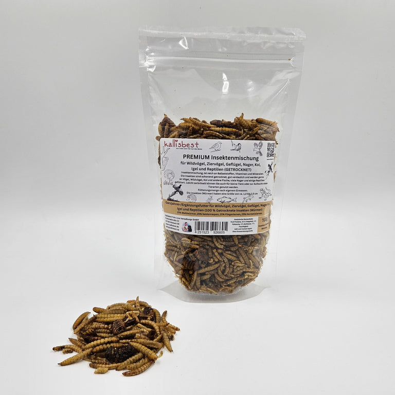 PREMIUM Insektenmischung getrocknet NEU für Wildvögel, Geflügel, Fische, Reptilien & Kleinsäuger - Kallisbest