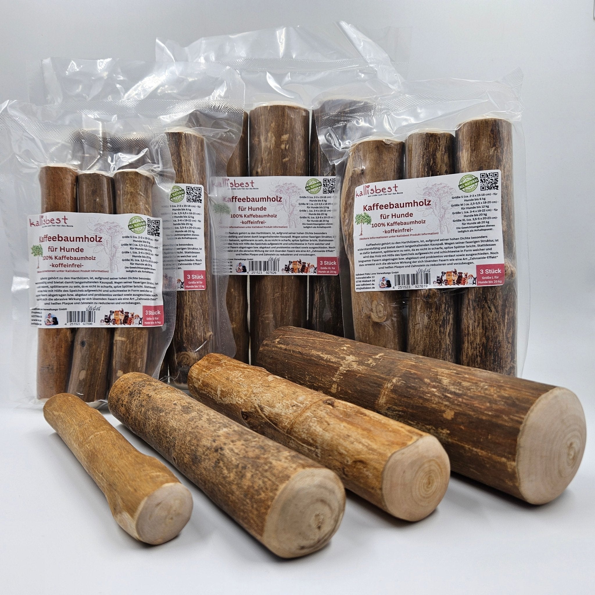 100% Kaffeebaumholz für Hunde, Größe S - XL 3er Pack koffeinfrei - Kallisbest