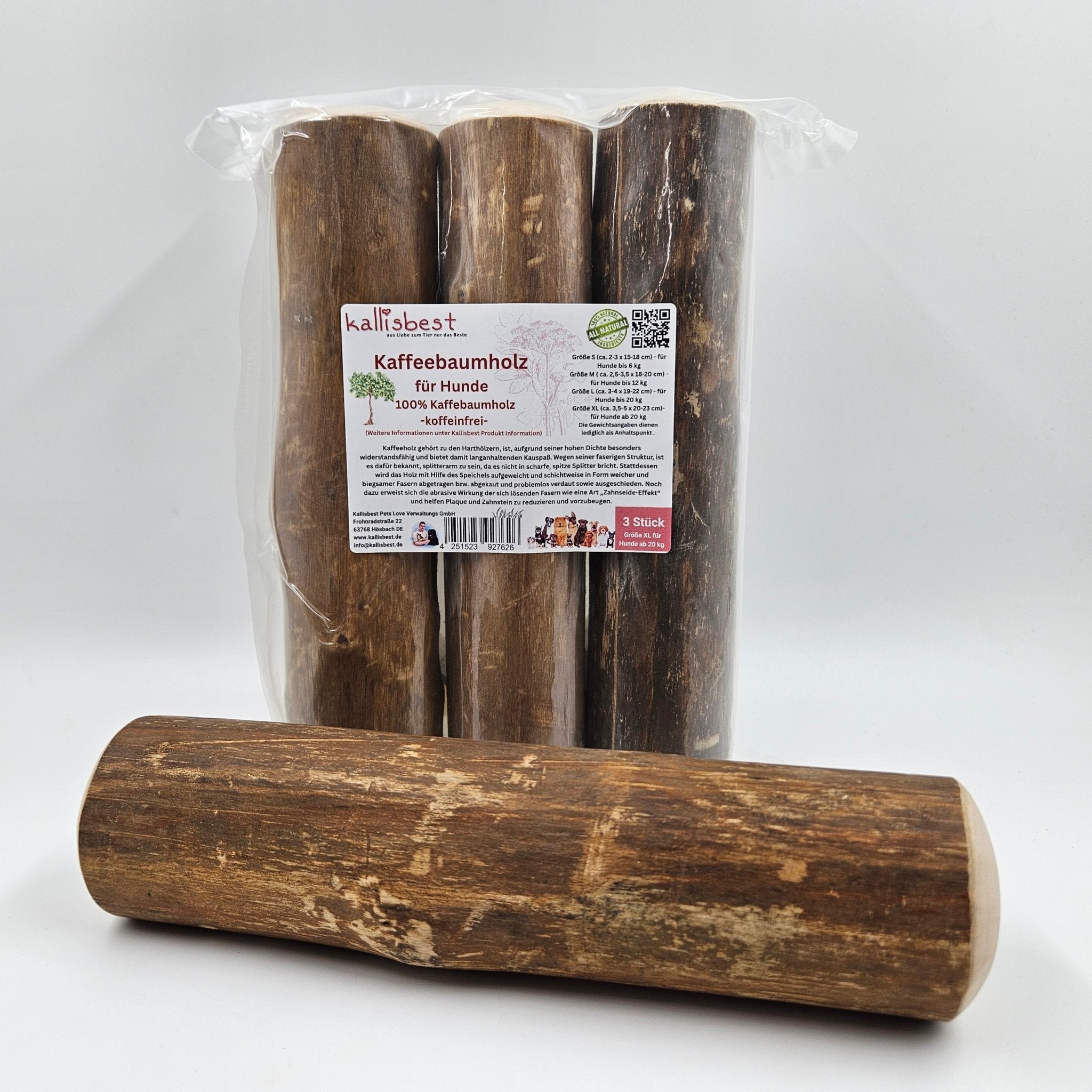 100% Kaffeebaumholz für Hunde, Größe S - XL 3er Pack koffeinfrei - Kallisbest