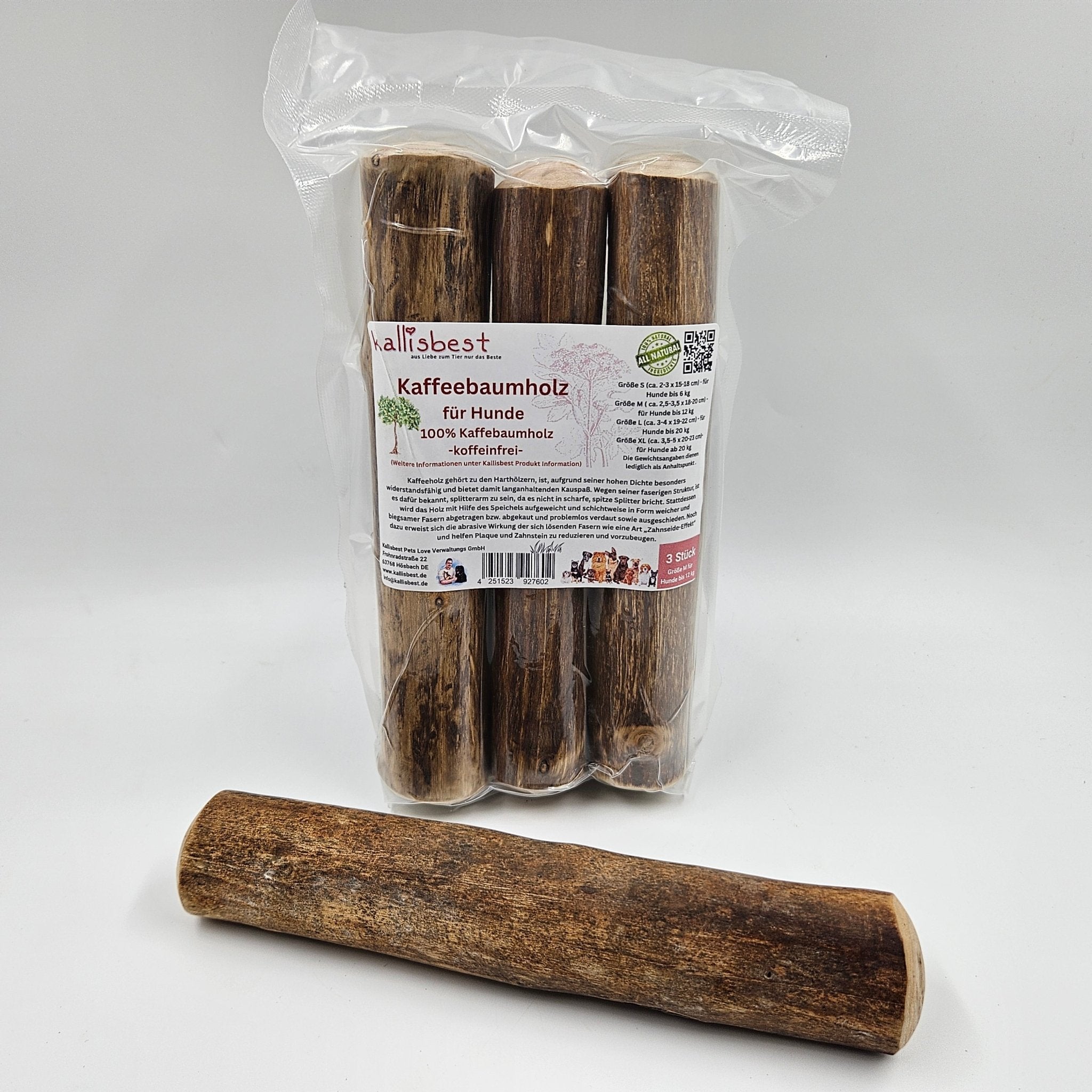 100% Kaffeebaumholz für Hunde, Größe S - XL 3er Pack koffeinfrei - Kallisbest