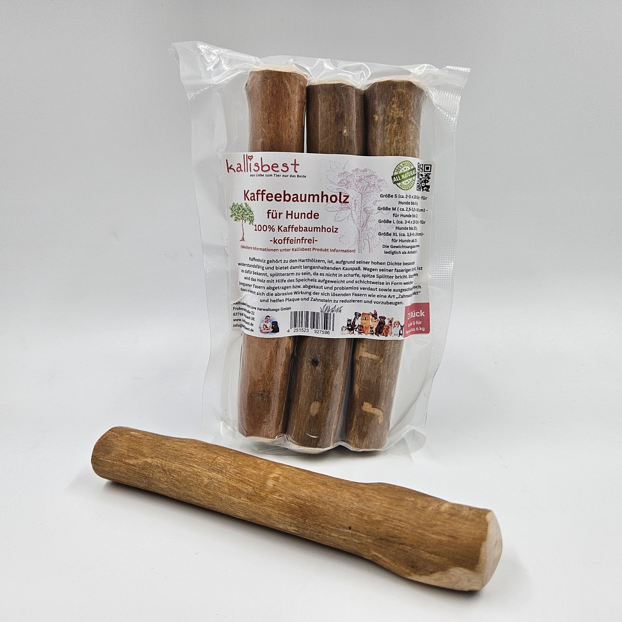 100% Kaffeebaumholz für Hunde, Größe S - XL 3er Pack koffeinfrei - Kallisbest