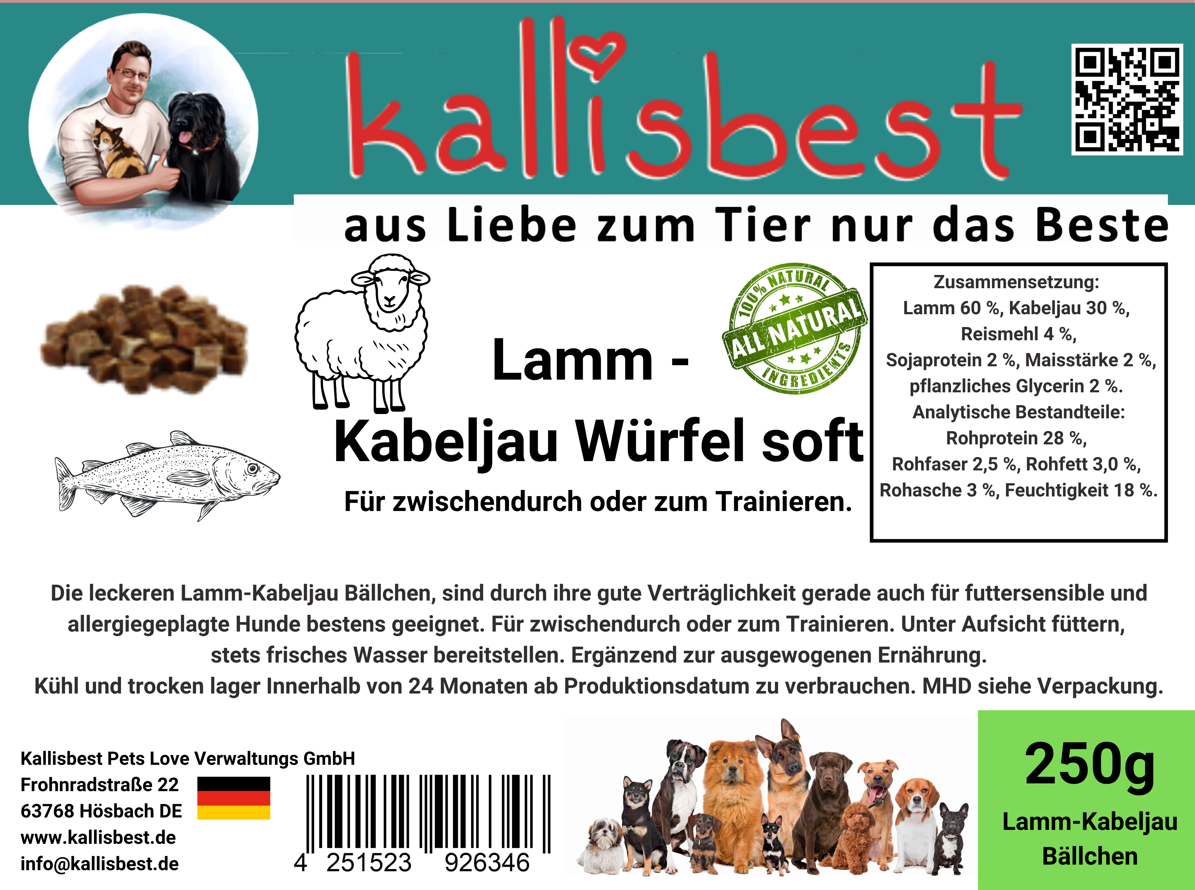 Lamm-Kabeljau-Fleischwürfel Soft für Hunde
