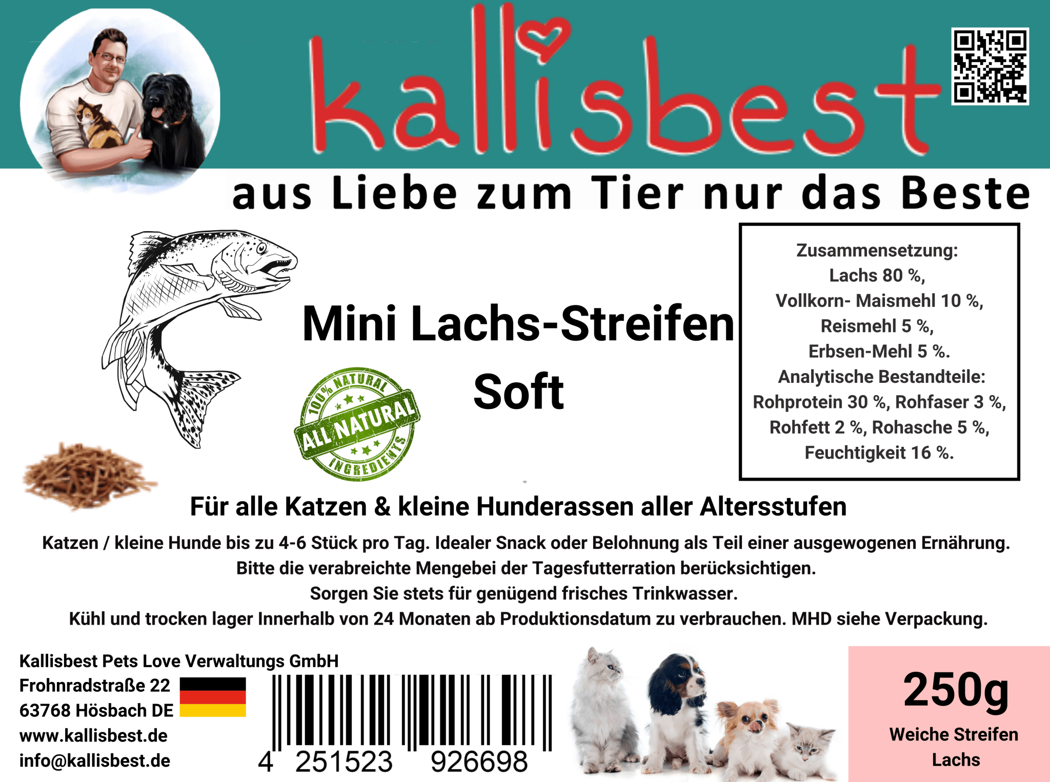 Neu Mini Lachs - Streifen Soft für Katzen und kleine Hunde - Kallisbest