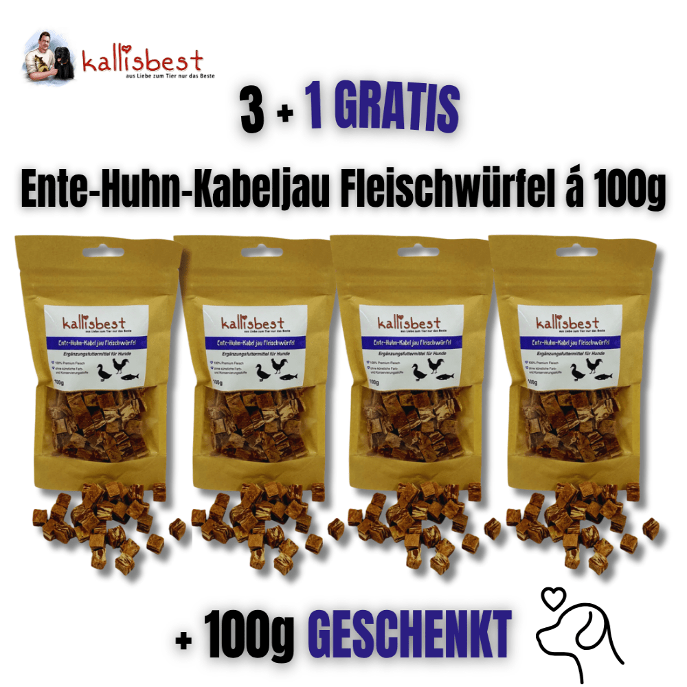 Ente - Huhn - Kabeljau Fleischwürfel 100g - Kallisbest