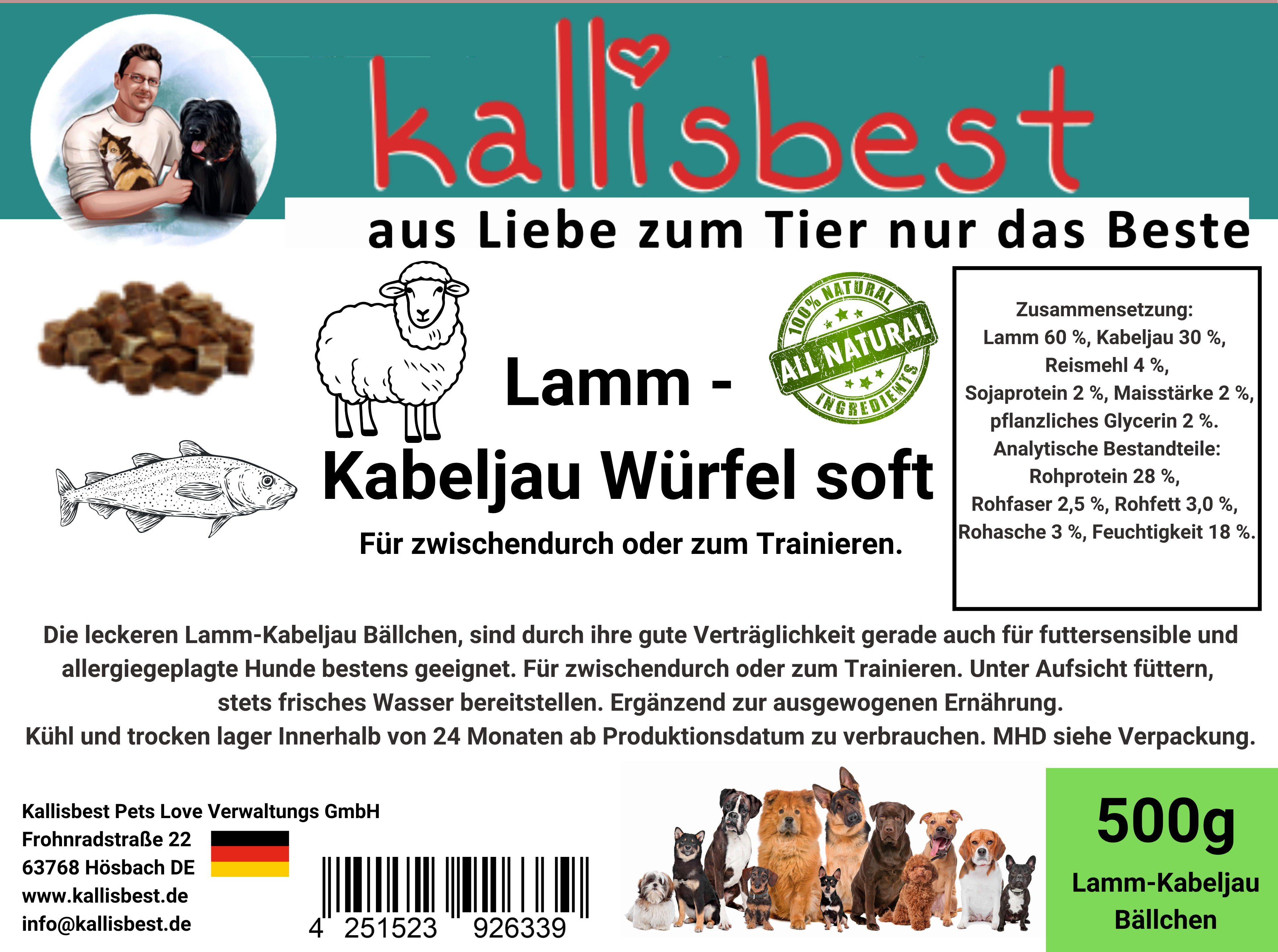 Lamm-Kabeljau-Fleischwürfel Soft für Hunde