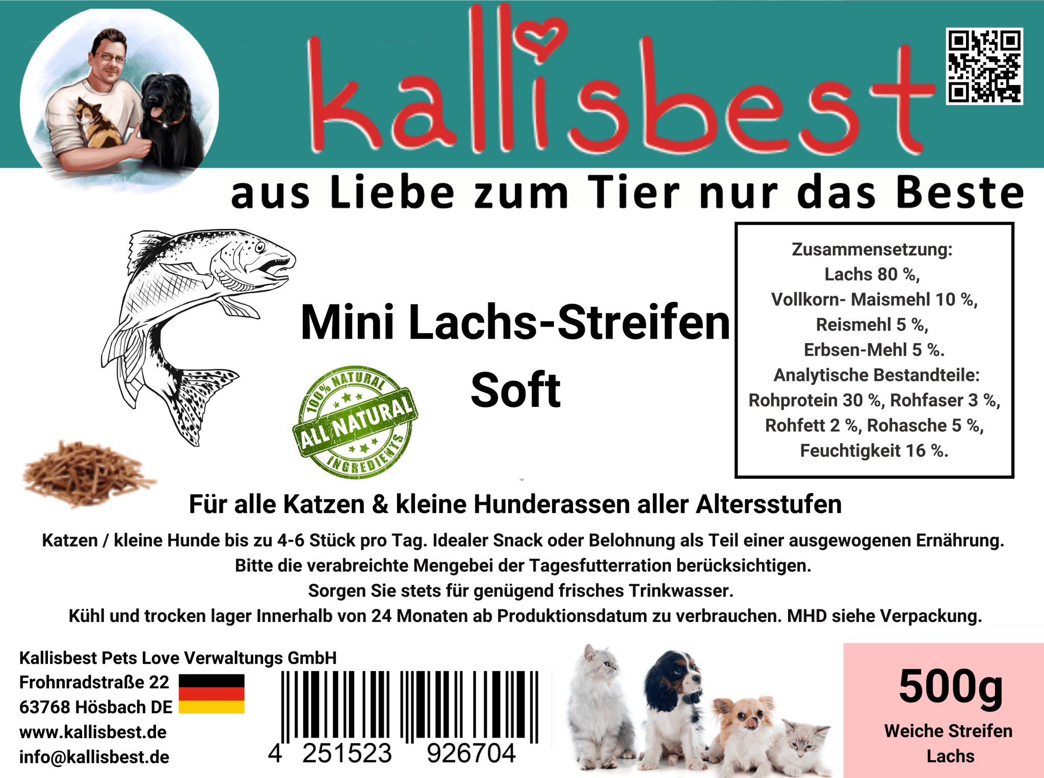 Neu Mini Lachs - Streifen Soft für Katzen und kleine Hunde - Kallisbest