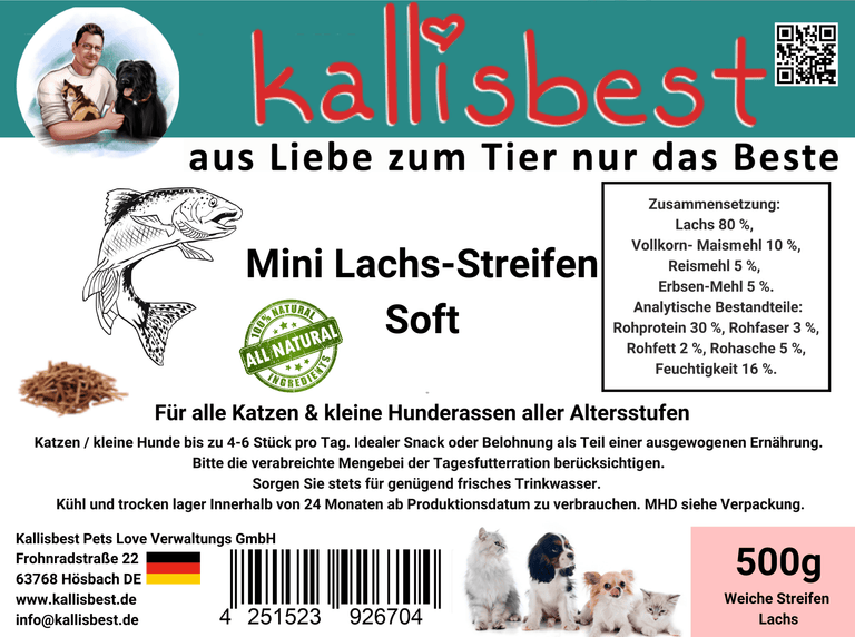 Neu Mini Lachs - Streifen Soft für Katzen und kleine Hunde - Kallisbest