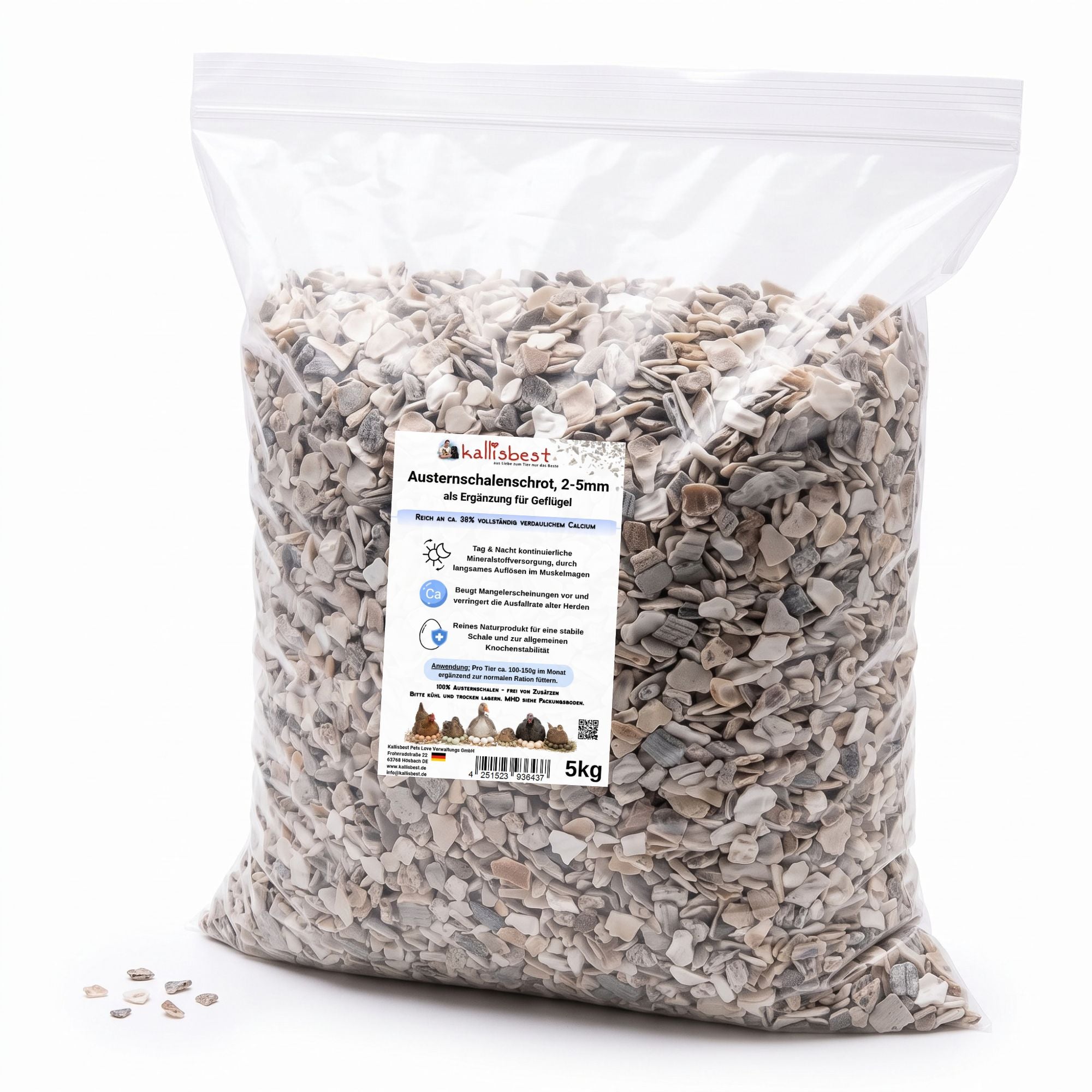 Kallisbest Austernschalenschrot 2–5 mm – Kalziumquelle für Gefügel & Legehennen