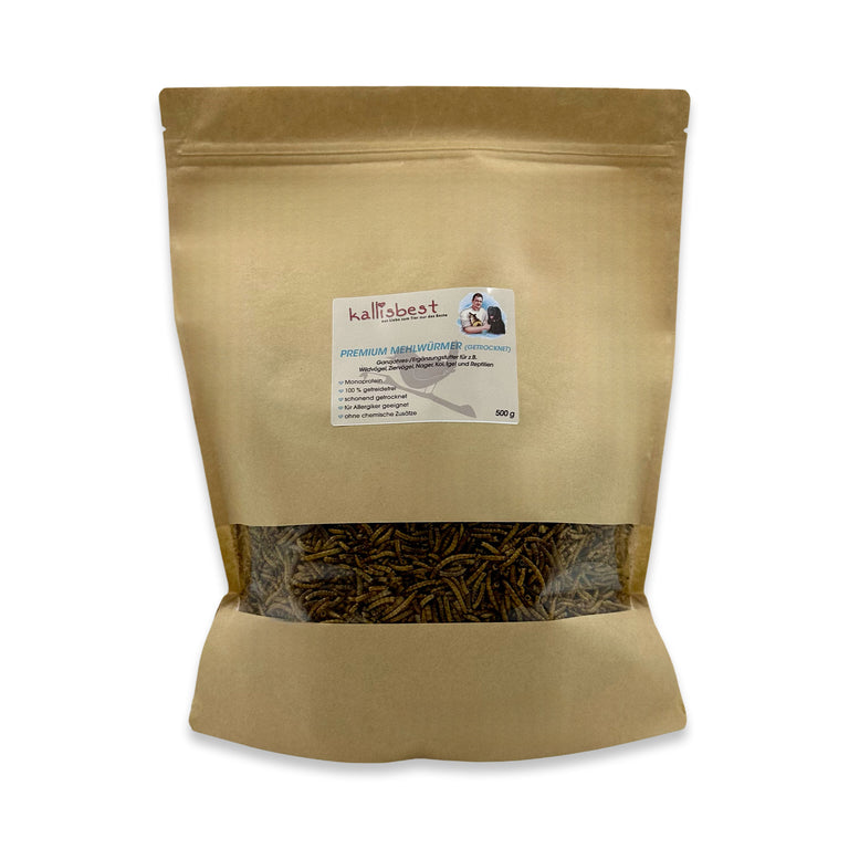Premium Mehlwürmer getrocknet 500g Beutel - Kallisbest