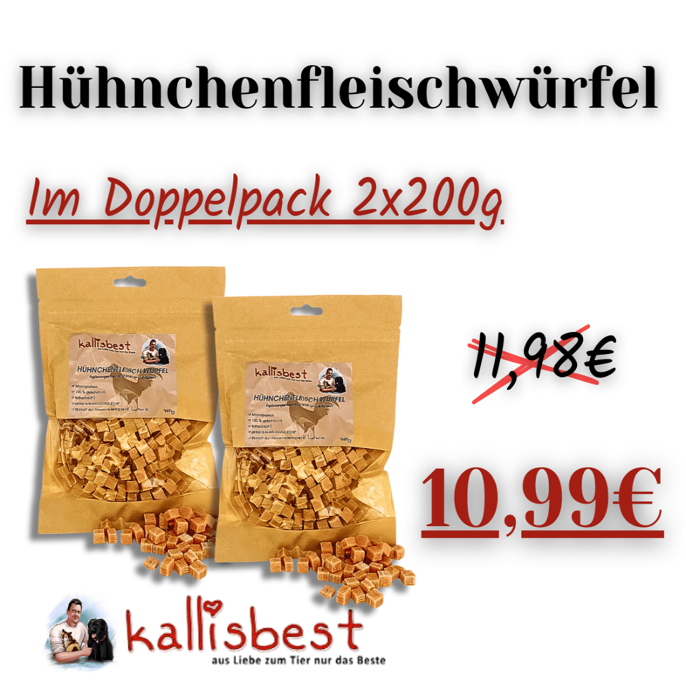 Hühnchenfleischwürfel Getreidefrei Maxipack Trainees Snack für Hunde und Katzen - Kallisbest