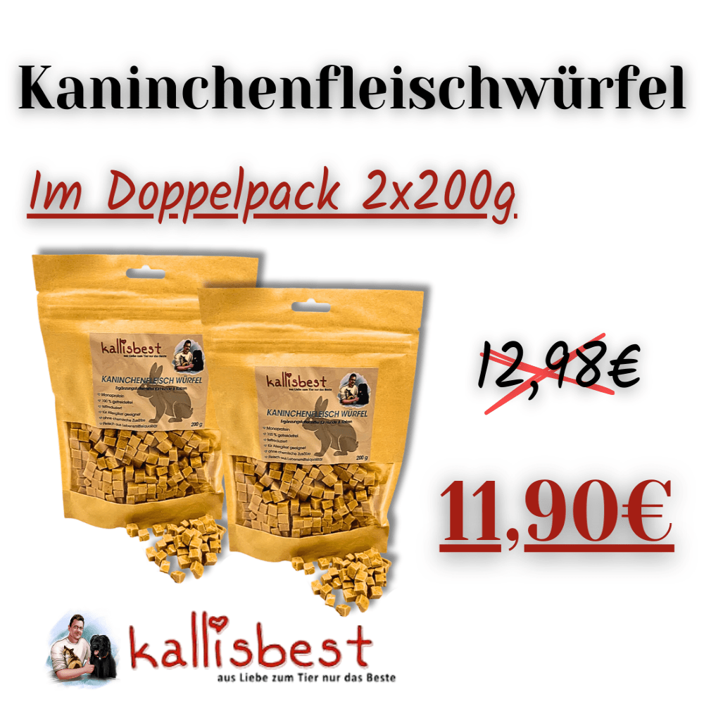 Kaninchenfleischwürfel, Getreidefrei 200g für Hunde & Katzen - Kallisbest