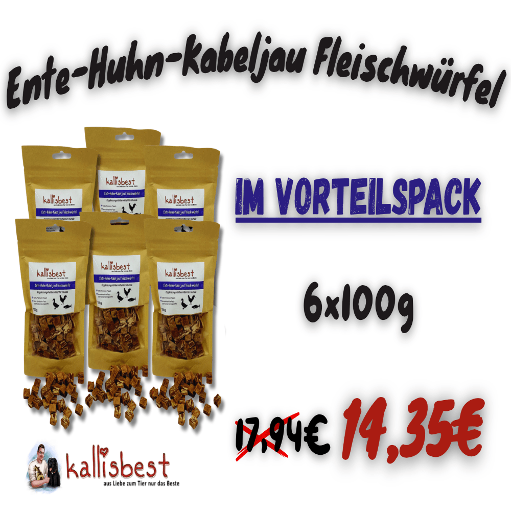 Ente - Huhn - Kabeljau Fleischwürfel 100g - Kallisbest