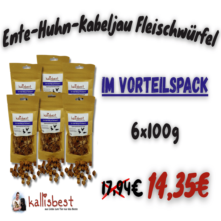 Ente - Huhn - Kabeljau Fleischwürfel 100g - Kallisbest