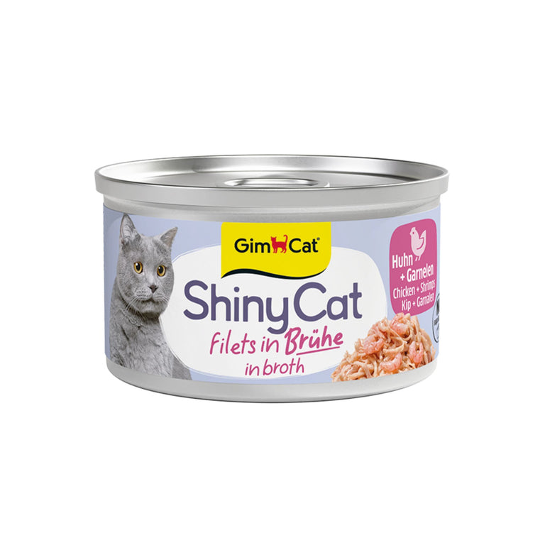 GimCat ShinyCat Filets in Brühe Huhn & Garnelen Katzenfutter, 70 g