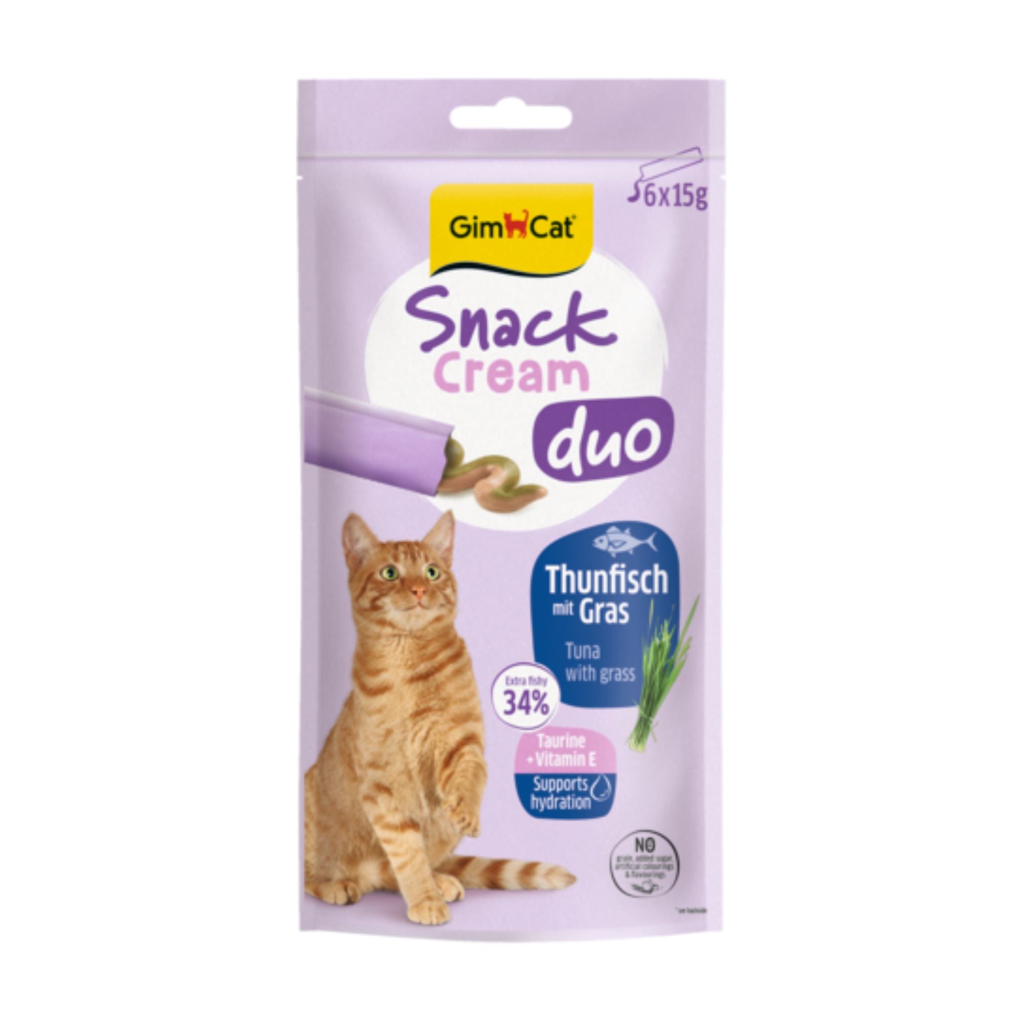 GimCat Snack Cream DUO Thunfisch & Gras Katzensnack, 6 x 15 g