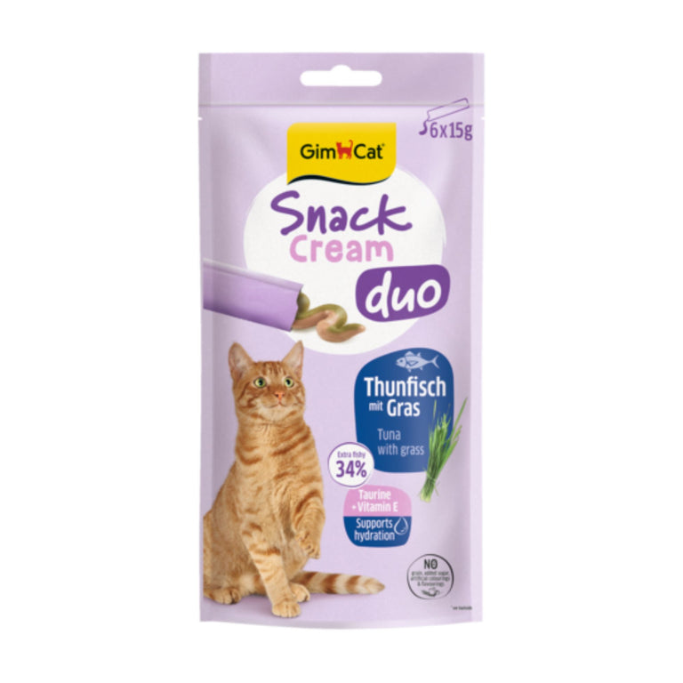 GimCat Snack Cream DUO Thunfisch & Gras Katzensnack, 6 x 15 g
