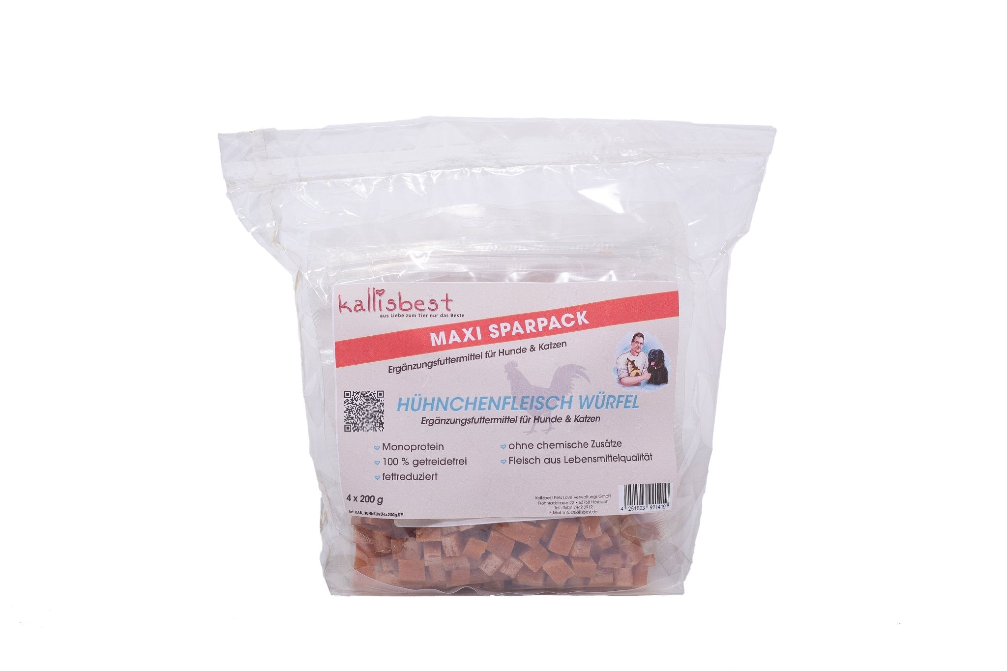 Hühnchenfleischwürfel Getreidefrei Maxipack Trainees Snack für Hunde und Katzen - Kallisbest