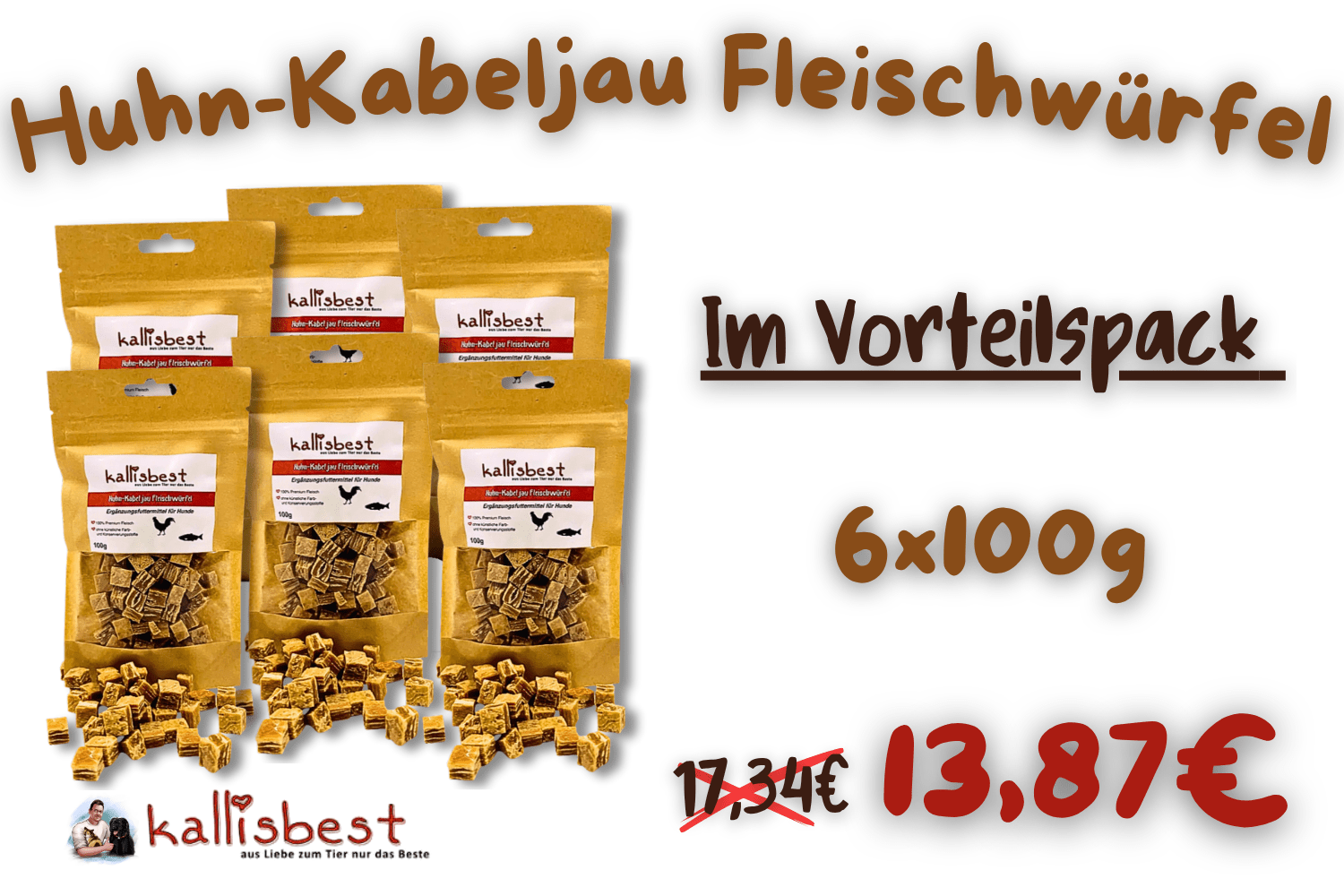 Huhn - Kabeljau Fleischwürfel 100g - Kallisbest
