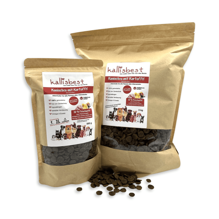 Kaninchen mit Kartoffel für Hunde, mittlere Kroketten - Kallisbest