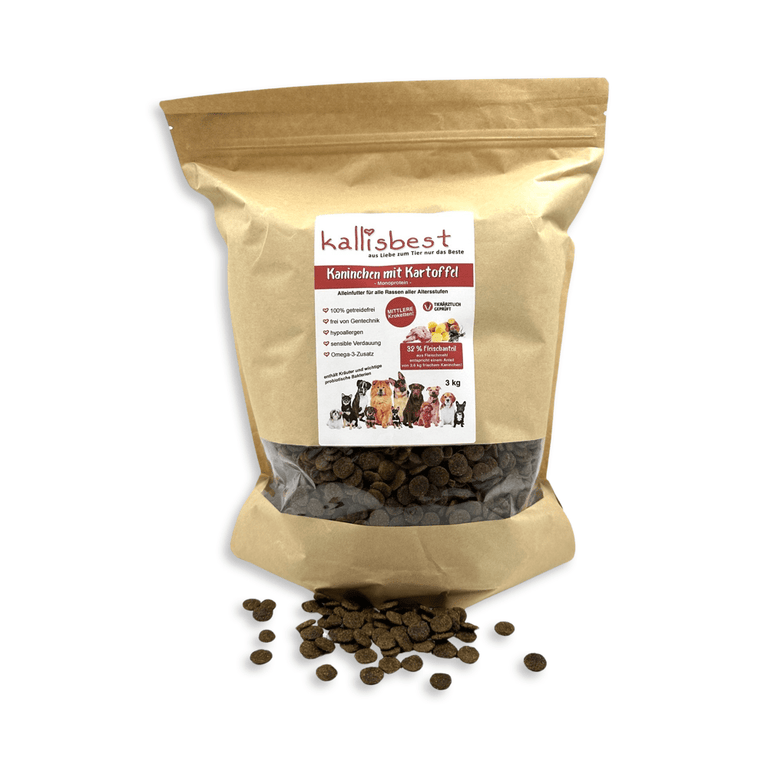 Kaninchen mit Kartoffel für Hunde, mittlere Kroketten - Kallisbest