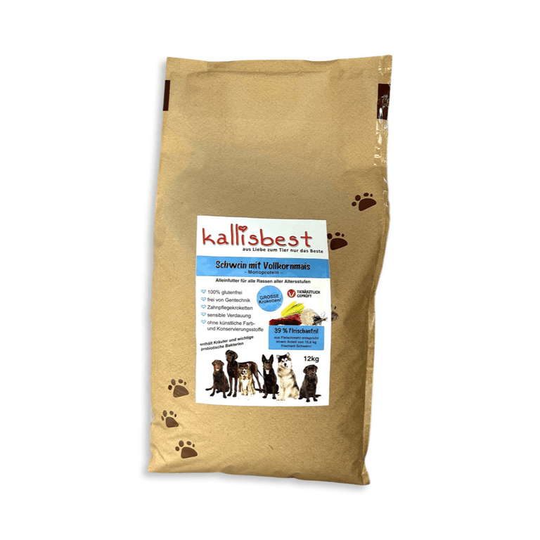 Schwein mit Vollkornmais & Reis große Kroketten für Hunde - Kallisbest
