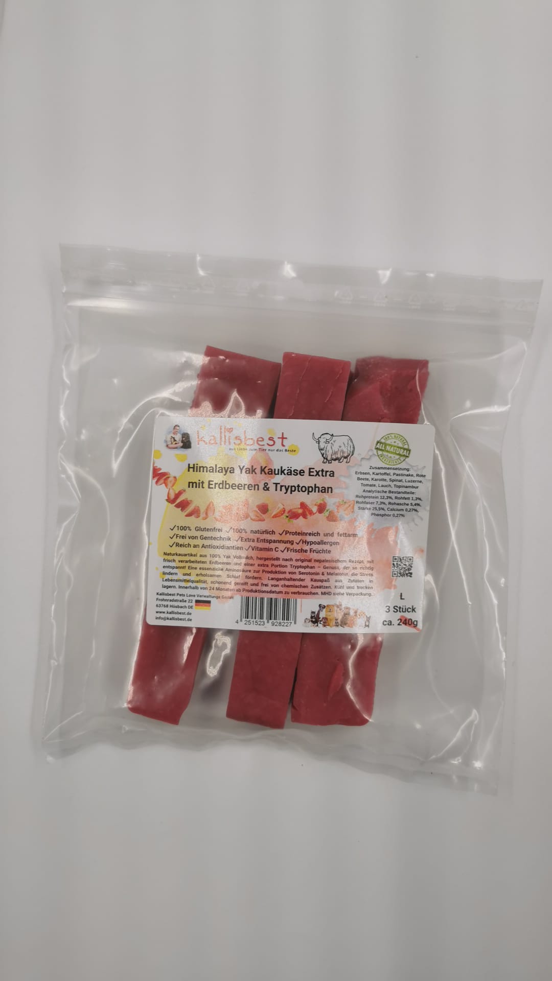 Himalaya Yak Kaukäse Extra mit Erdbeeren & Tryptophan für Hunde - Kallisbest