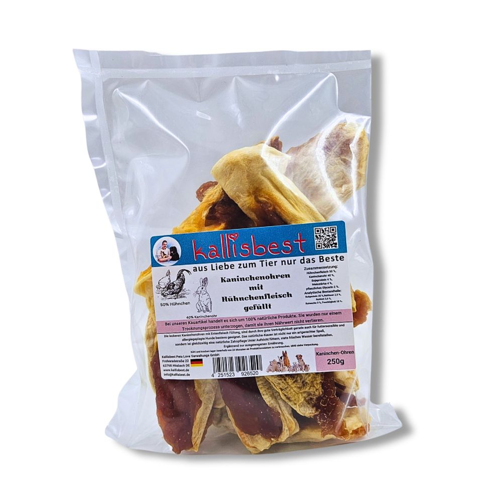 Kaninchenohren  mit Hühnchenfleisch gefüllt