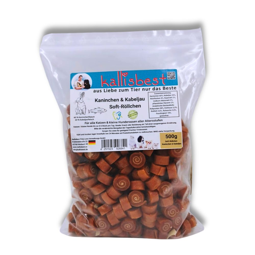 Kaninchenröllchen mit Kabeljau Soft für Hunde & Katzen