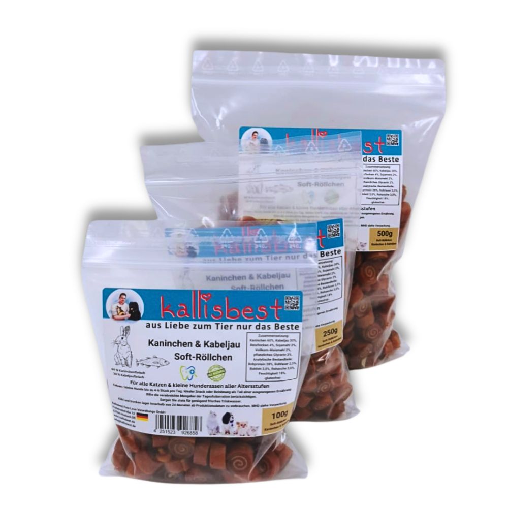 Kaninchenröllchen mit Kabeljau Soft für Hunde & Katzen