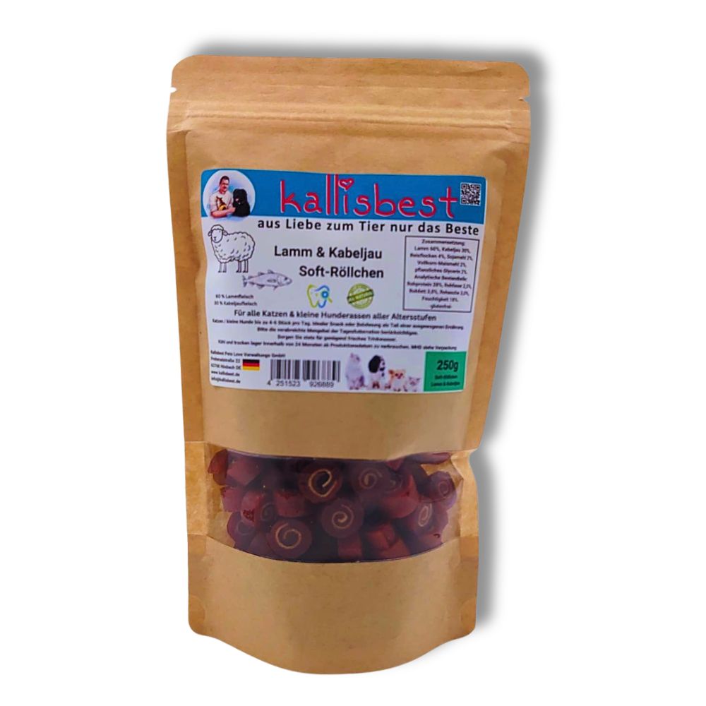 Lammröllchen mit Kabeljau Soft für Hunde & Katzen