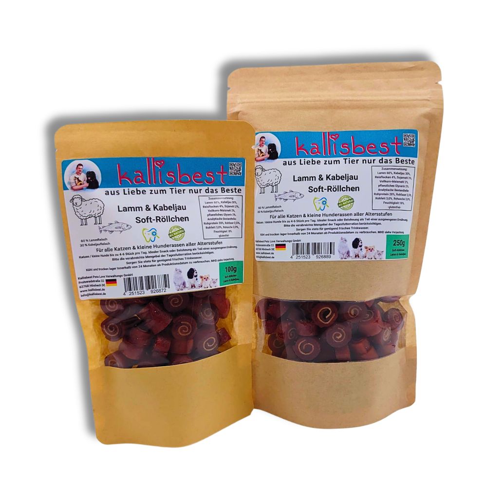 Lammröllchen mit Kabeljau Soft für Hunde & Katzen