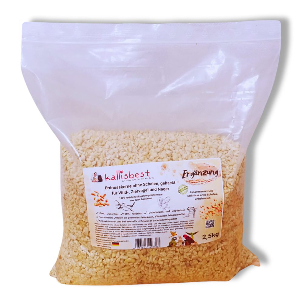 Erdnusskerne (ohne Schale), halbiert oder gehackt für Vögel und Nager