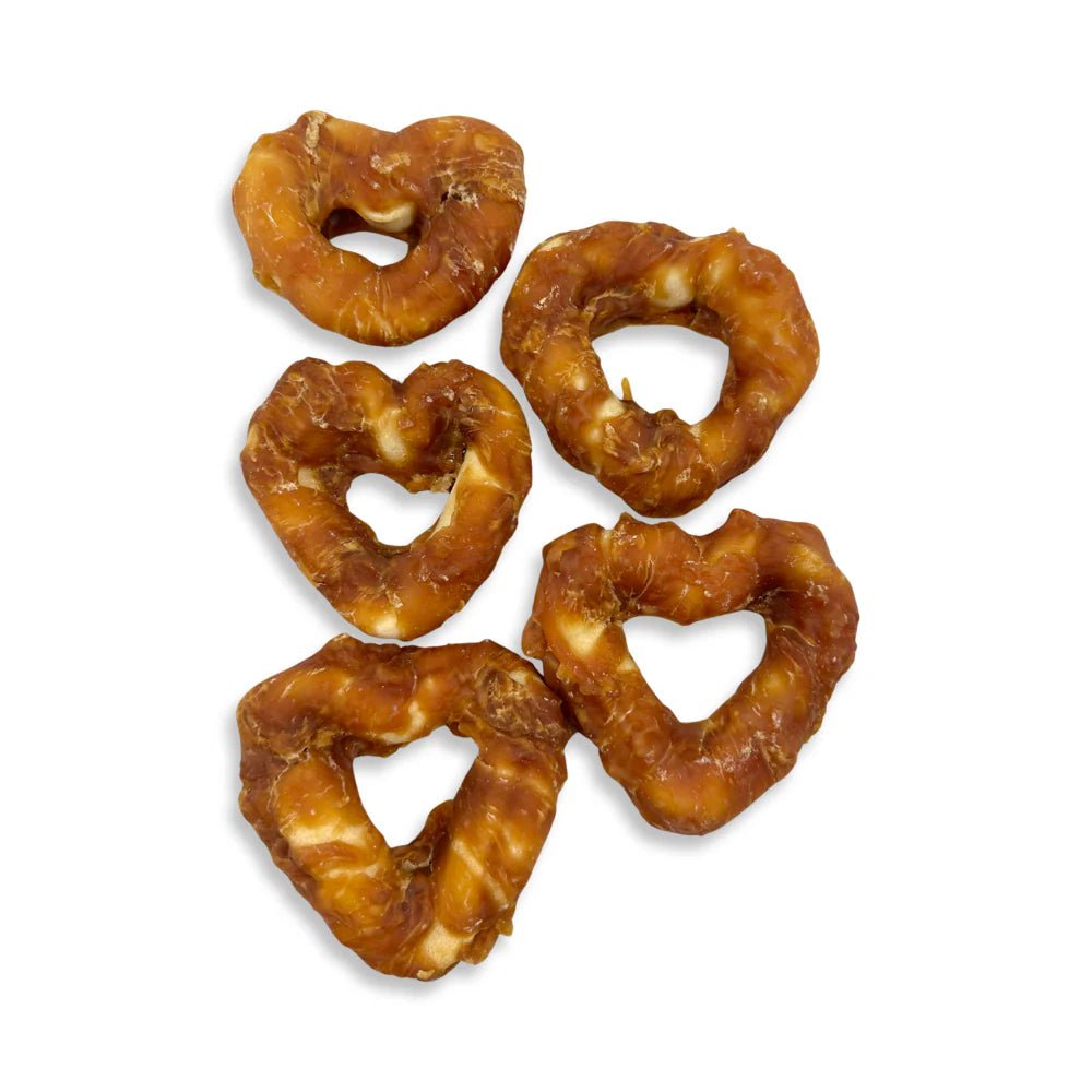 Herz im Hühnchen - und Entenfleischmantel S für Hunde im Sorten - Mix Sparpack 4x 5 Stück - Kallisbest