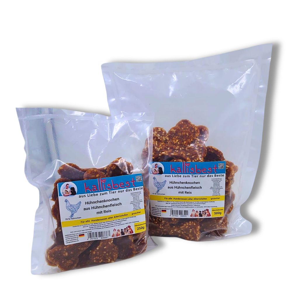 Hühnchenknochen aus Hühnchenfleisch mit Reis für Hunde