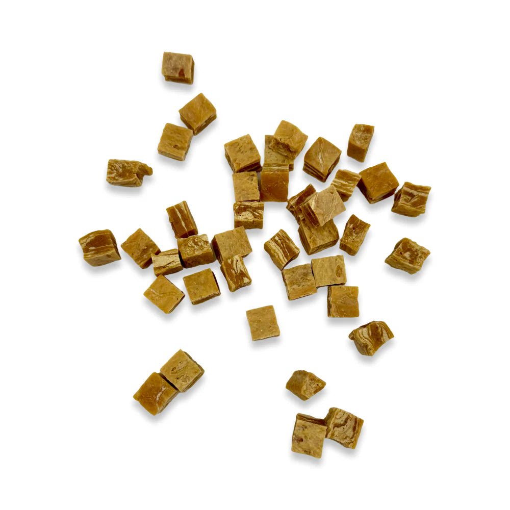 Rind - Huhn - /Ente - Huhn - /Huhn - Kabeljau - Fleischwürfel für Hunde, Sorten - Mix 3+1 GRATIS á 100g - Kallisbest