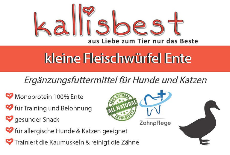 Reine kleine Fleischwürfel Ente für Training und Belohnung 100g für Hunde & Katzen - Kallisbest