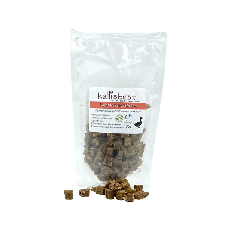 Reine kleine Fleischwürfel Ente für Training und Belohnung 100g für Hunde & Katzen - Kallisbest
