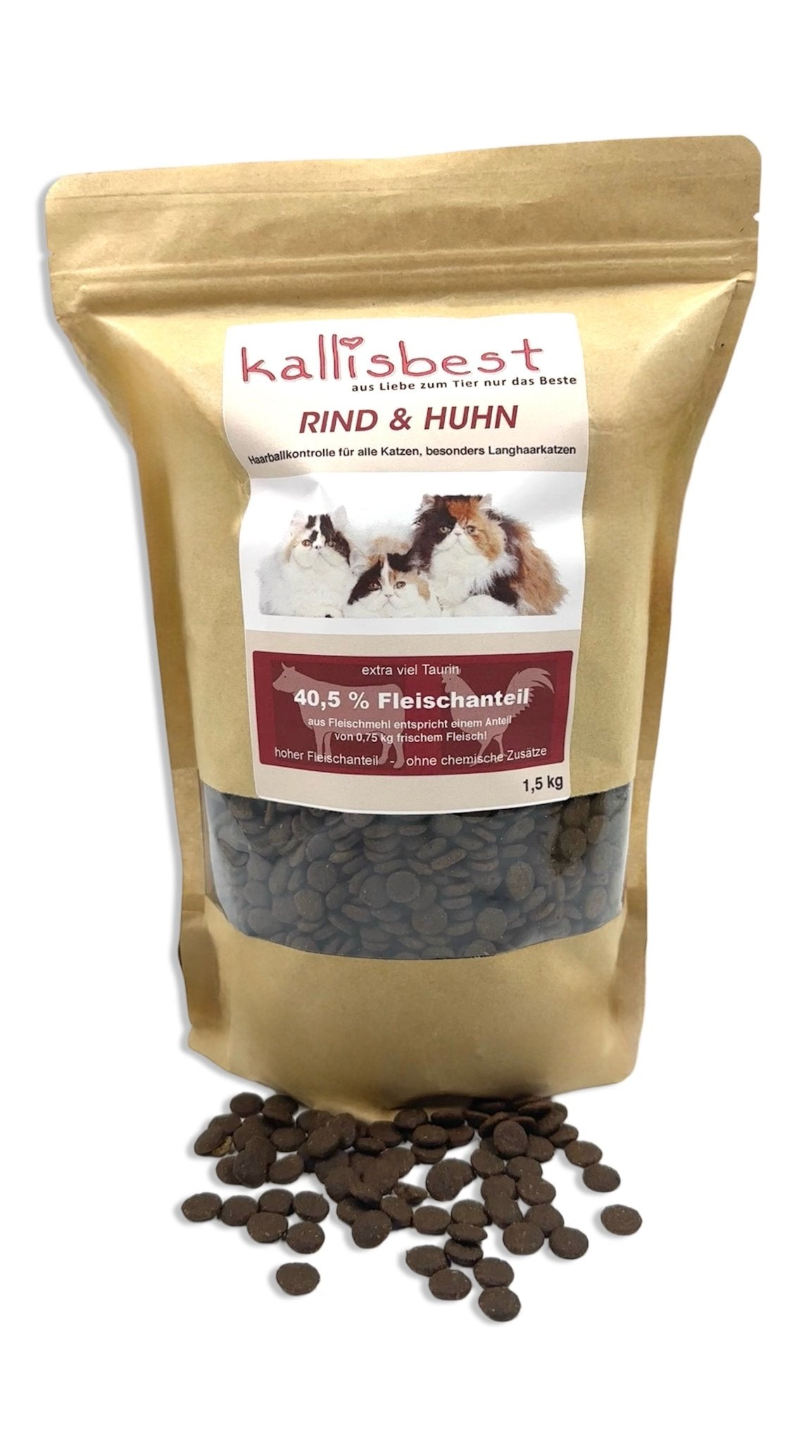 Rind & Huhn Haarballkontrolle, für alle Katzen, besonders Langhaarkatzen - Kallisbest