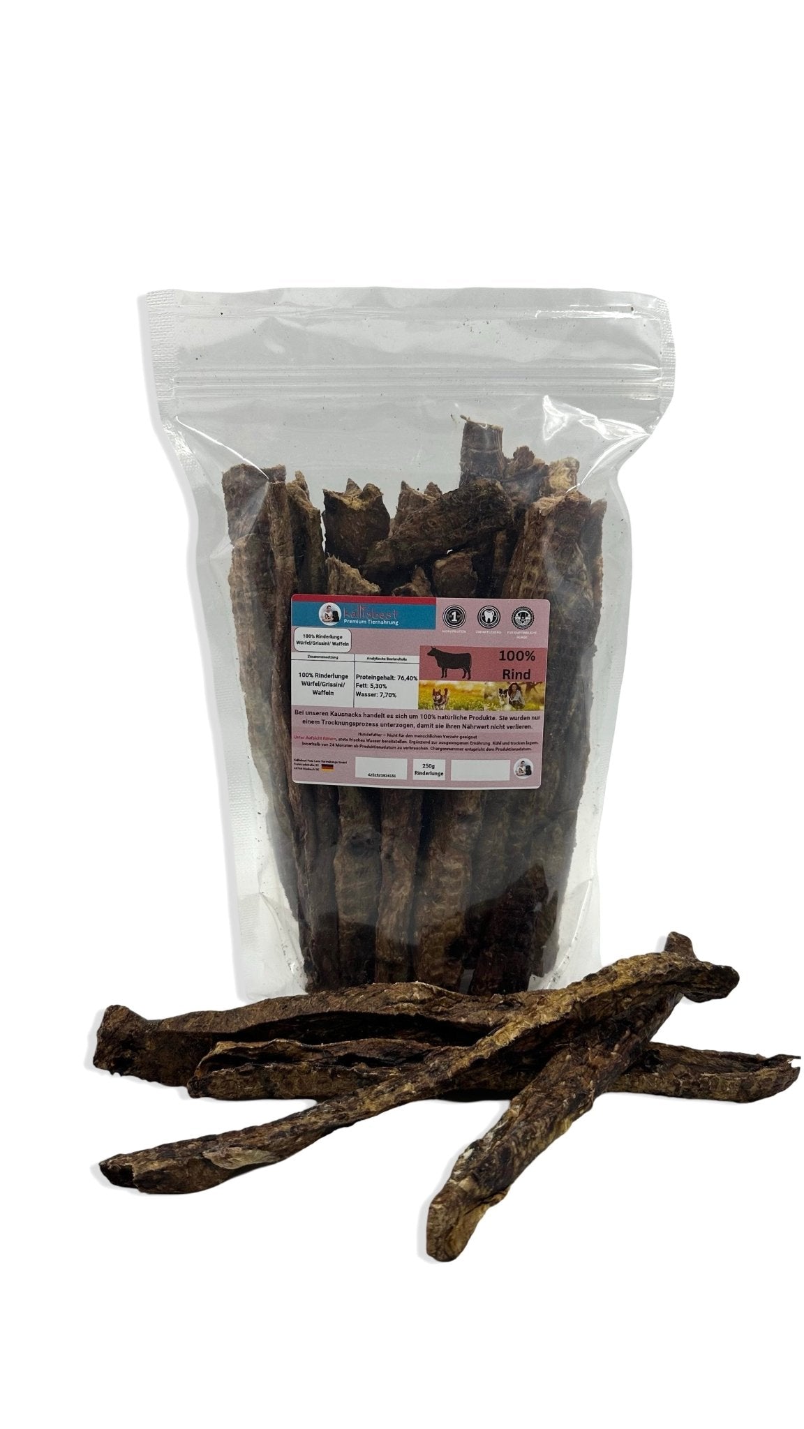 Rinderlunge in Stangenform 17 - 21cm lang Kauartikel 100 % Rind, aus Deutschland - Kallisbest