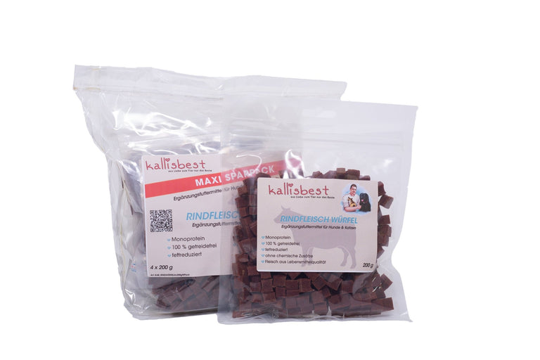 Rindfleischwürfel Getreidefrei Maxipack Trainees Snack für Hunde und Katzen - Kallisbest