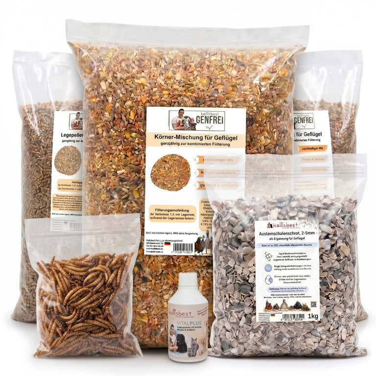 Sparpaket: 1x Körner-Mischung + 2x Legepellets – GVO-frei – Made in Germany