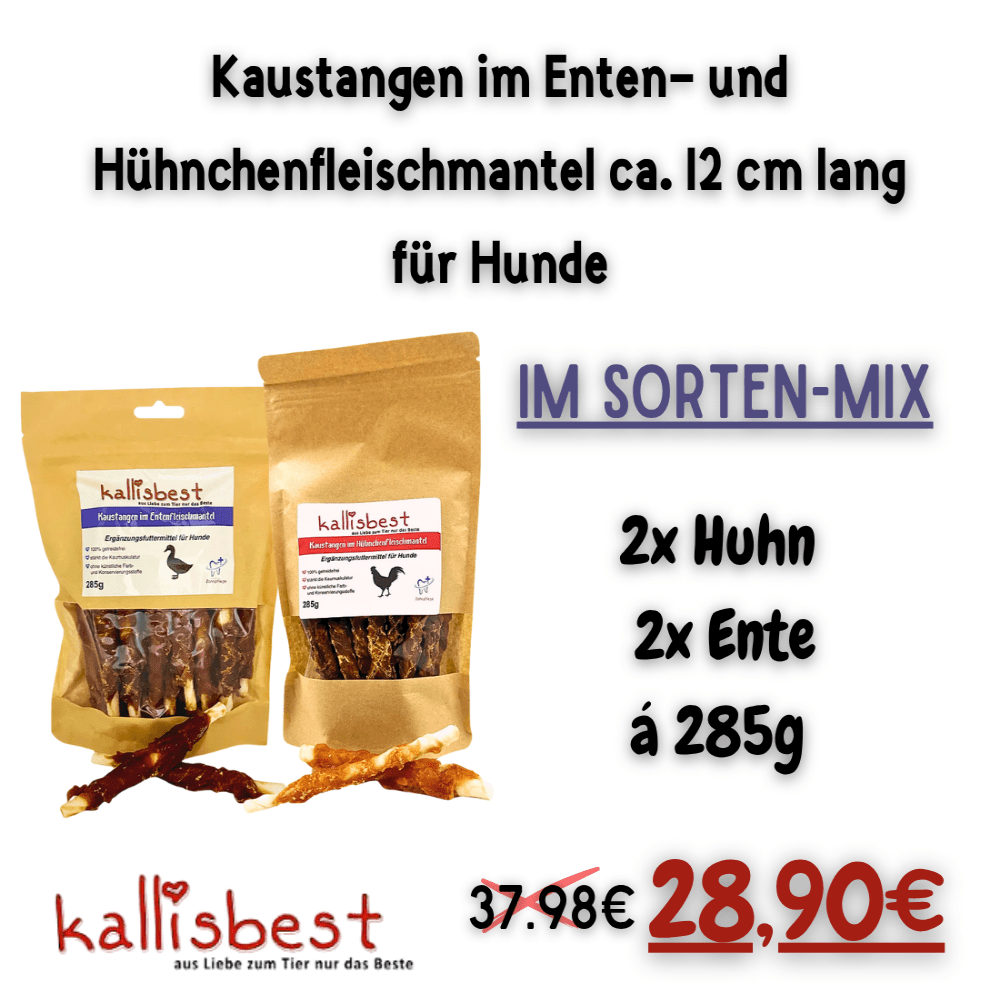 Kaustangen im Hühnchen - und Entenfleischmantel ca. 12cm im Sorten - Mix für Hunde, 4x285g - Kallisbest