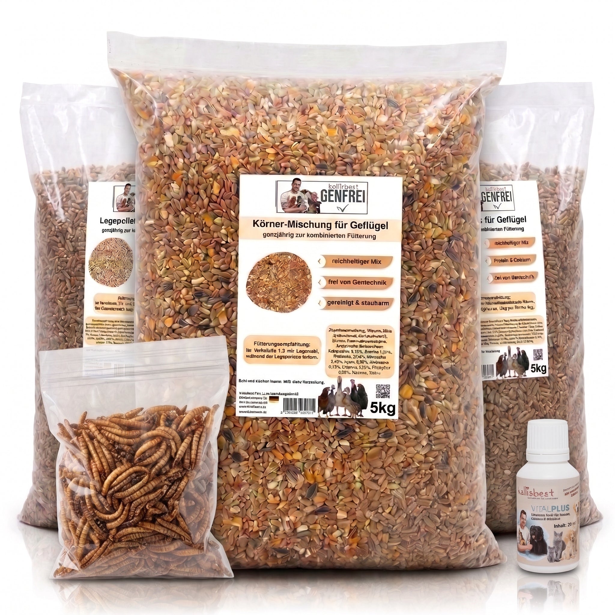 Sparpaket: 1x Körner-Mischung + 2x Legepellets – GVO-frei – Made in Germany