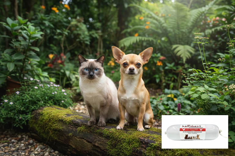 Kallisbest Tolle Rolle Huhn pur Katze – Katze & Hund in Natur mit Produkt Bild-in-Bild