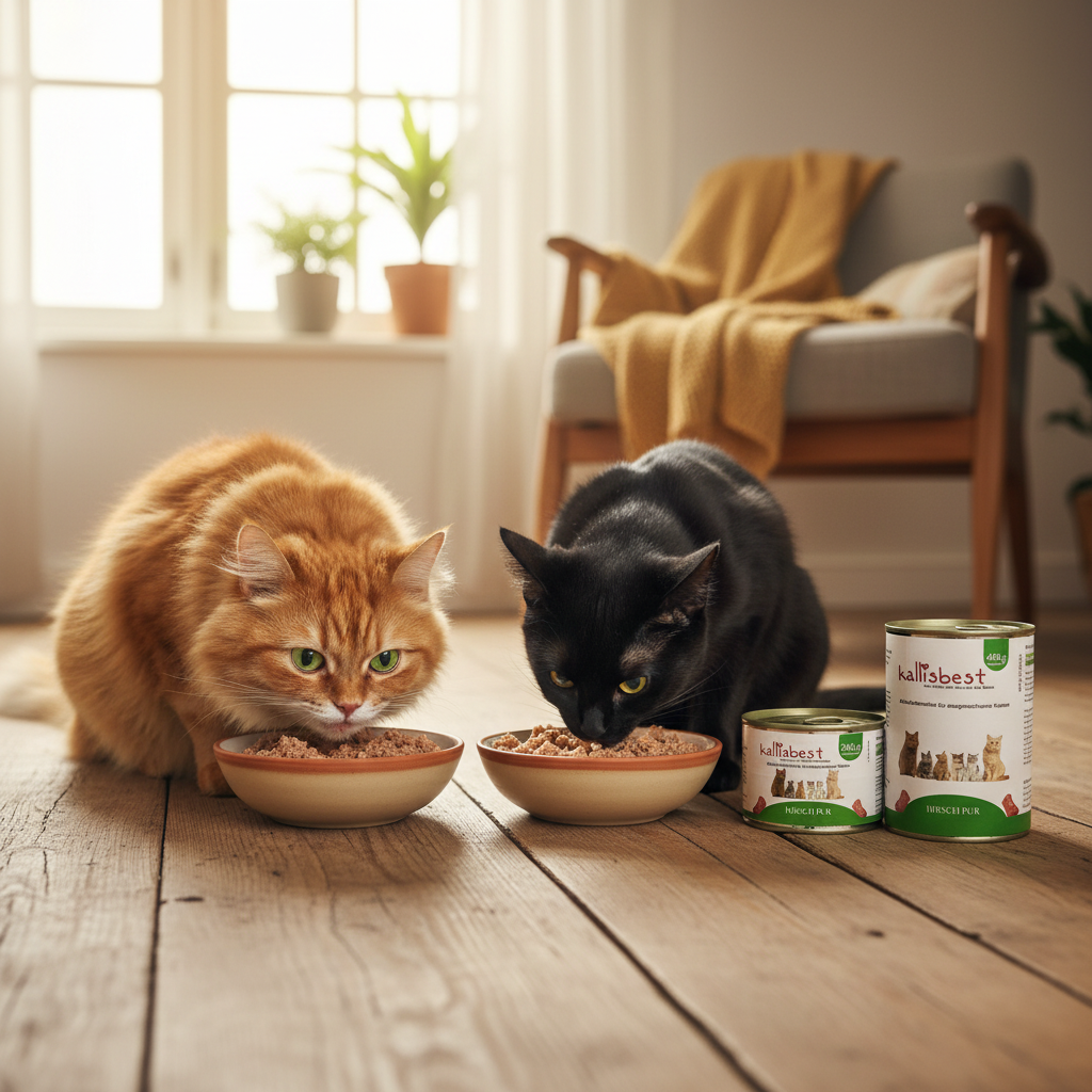 Katzen fressen genüsslich Kallisbest Hirsch pur